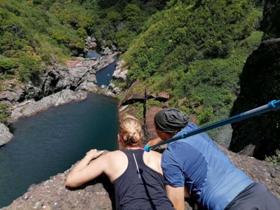 Mauritius: Tamarind Falls Guided Hike with Swim and Lunch - The fifth waterfall is where the fun peaks, two ways down and a swim basin